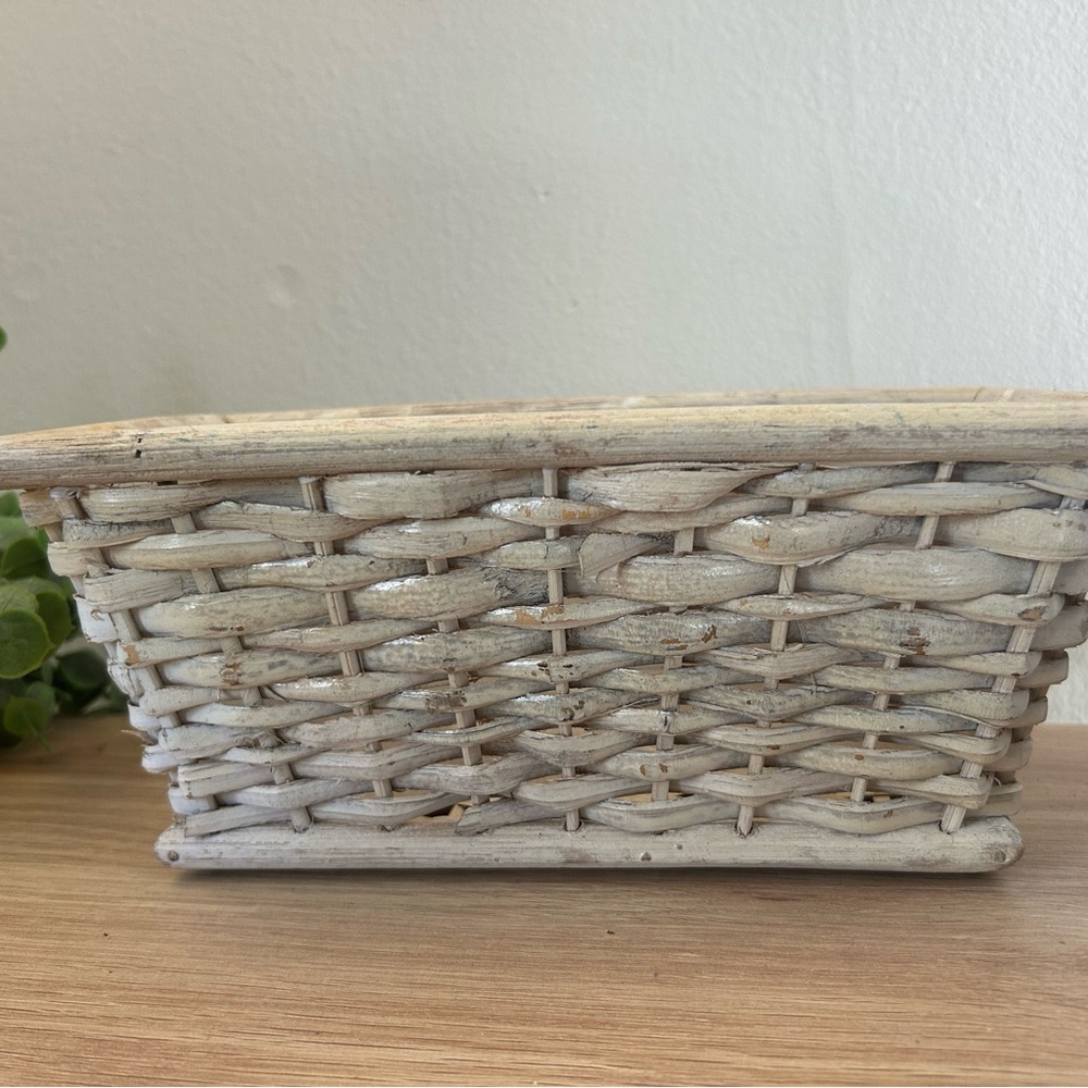 Whitewashed Wicker Decorative Basket